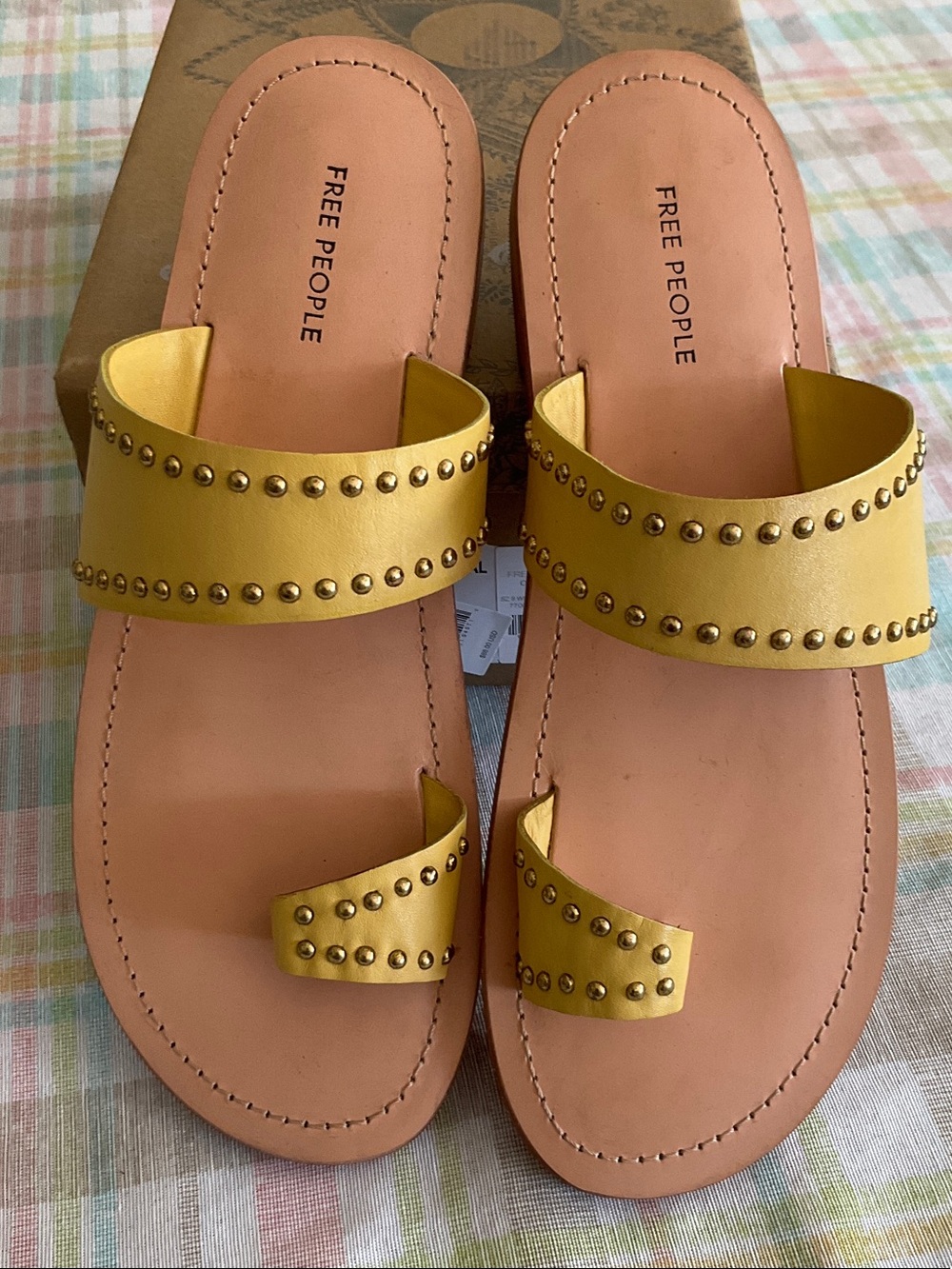 Free People Amelia Tiny Stud Sandals in Sun Butter color